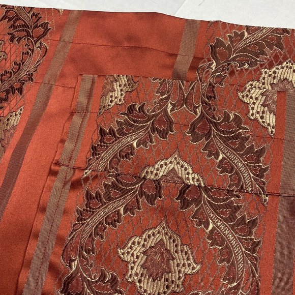 Set of 3 Luxury Embroidered Valances Curtains Cinammon Red Satin Gold Faux Silk - Picture 5 of 6